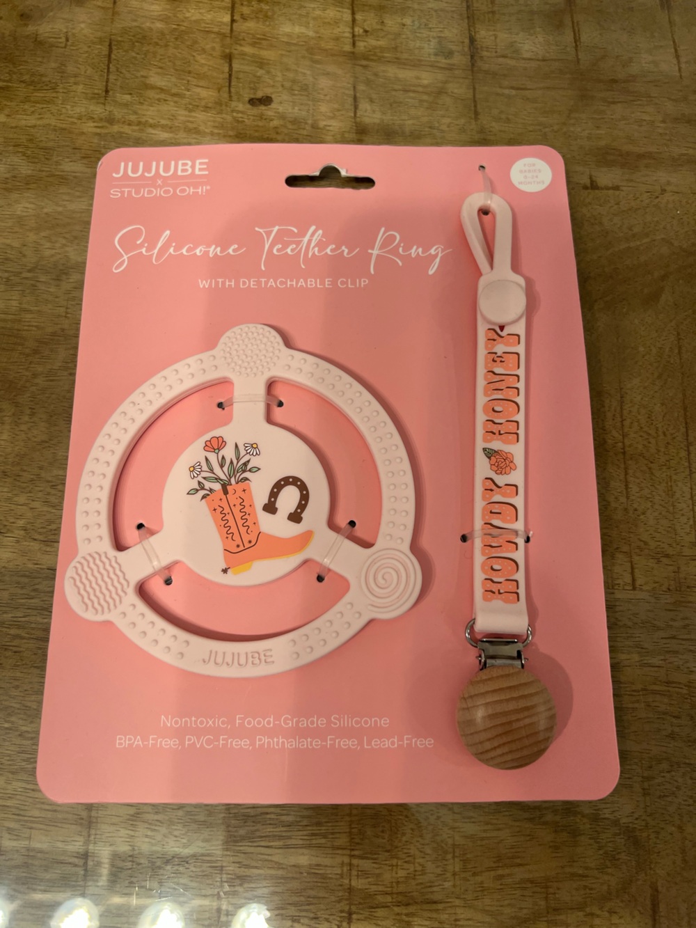 Silicone Teether Ring & Detachable Clip in the "Bloomin' Boot"
